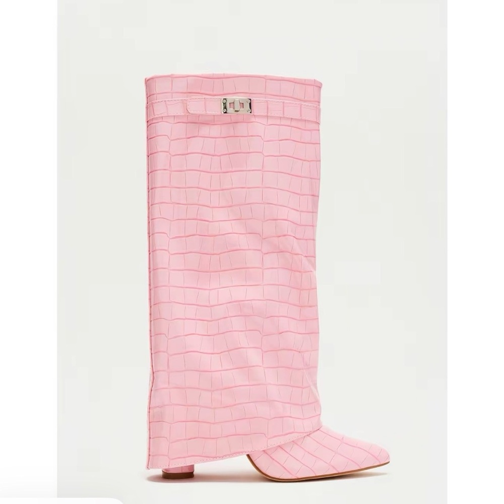 Fashion Nova Pink Croc Heeled Boots